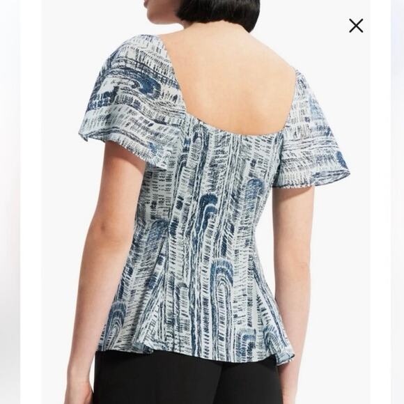 NWOT Women’s Theory Godet Flutter Sleeve Silk Blouse in Blue SZ 6 - Picture 2 of 7